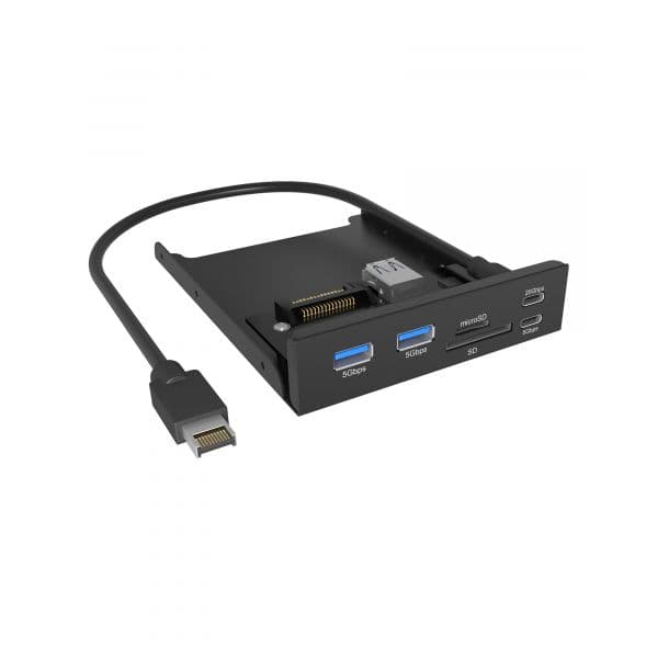 Icy Box IB-HUB1419-I3 Hub Painel Frontal 3.5" Preto com USB-C 20 Gbit/s e Leitor de Cartões