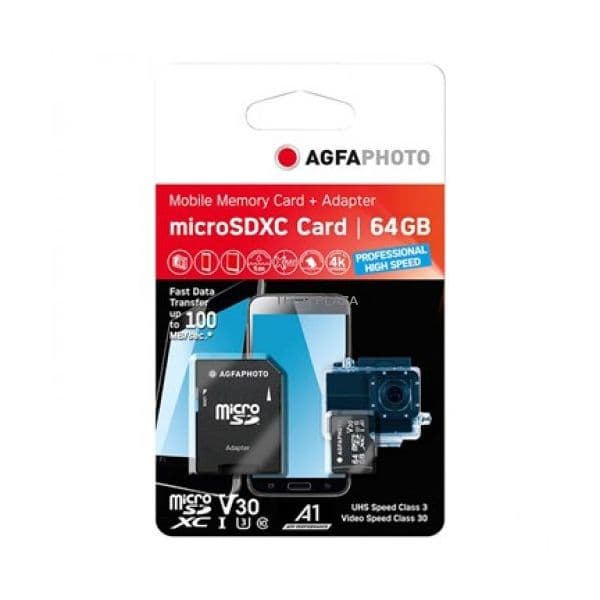 AgfaPhoto 64GB Micro SDXC UHS I Propara High Speed U3 V30 A1 - 10616