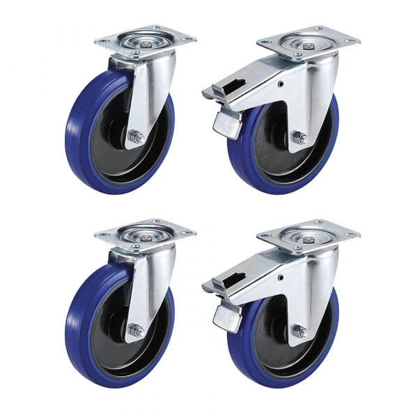 Proroll Conjunto Rodas Completamente Elásticas em Jante de Plástico, 2 Rodas Orientáveis, 2 Rodas Orientáveis Bloqueio Duplo, Ø X Largura Das Rodas 80 X 35 mm - M65610-604355
