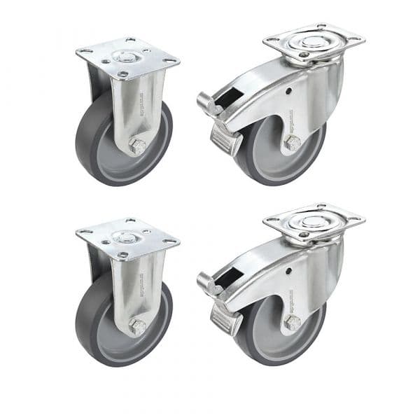 Proroll Conjunto de Pneus em Borracha Termoplástica, Placa de Montagem, 2 Rodas Orientáveis Bloqueio Duplo e 2 Rodas Fixas, Ø X Largura da Roda 75 X 25 mm - M1079663-969287