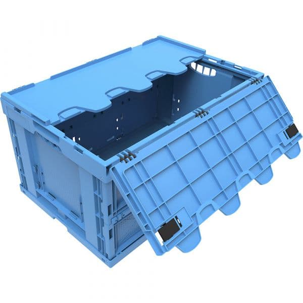 Kaiser+Kraft Caixa Dobrável em Polipropileno, Capacidade de 60 L, com Tampa Montada com Dobradiças, Azul, Empilhável Azul