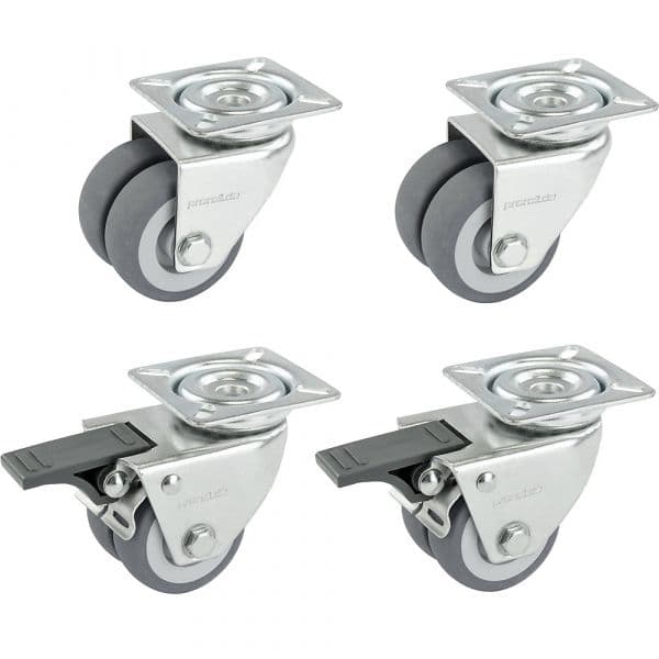 Proroll Conjunto de Rodas Duplas Pneus em Borracha Termoplástica, 4 Rodas Orientáveis, 2 Delas Bloqueio Duplo, Placa de Montagem, Ø X Largura da Roda 50 X 19 mm, Mancal de Deslize - M4955303-533220