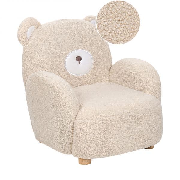 Beliani Cadeira Estofada em Pelo Sintético Creme e Apoios para os Braços em Forma de Urso