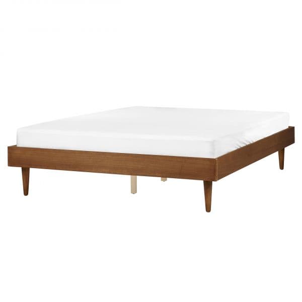 Beliani Cama de Casal em Madeira de Seringueira Clara 160 x 200 cm sem Cabeceira com Base de Ripas para Estilo Rústico Minimalista