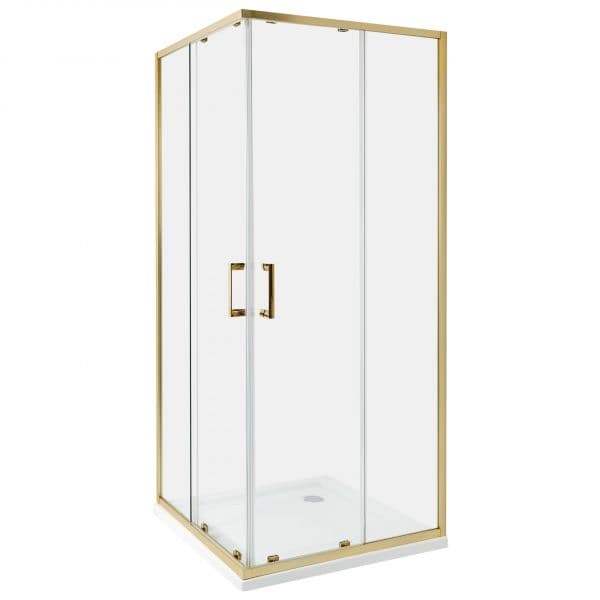 Beliani Cabine de Duche em Vidro Temperado com Estrutura de Alumínio Dourado e Porta Dupla 80 x 80 x 185 cm