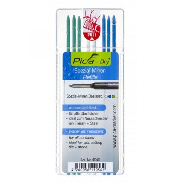 Pica Minas Especiales para Marcador Dry Contenido Estuche de 8 Minas Con Agujero para Colgar Azul, Verde, Blanco