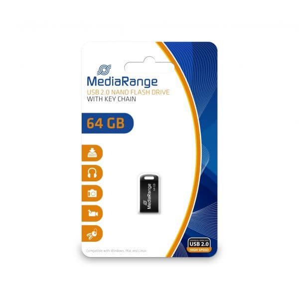 MediaRange 64GB MR923 USB 2.0 Nano Preto