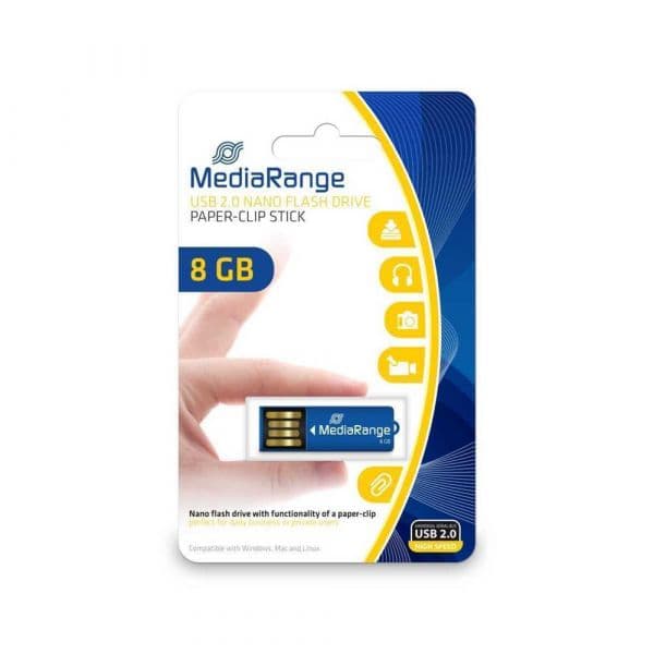 Mediarange 8GB Nano Paper-Clip Stick Blue USB 2.0 - MR975