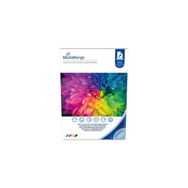 Mediarange Din A4 Papel Fotográfico p/ Impressoras Inkjet Matte-coated, 105g 100 un. - MRINK116