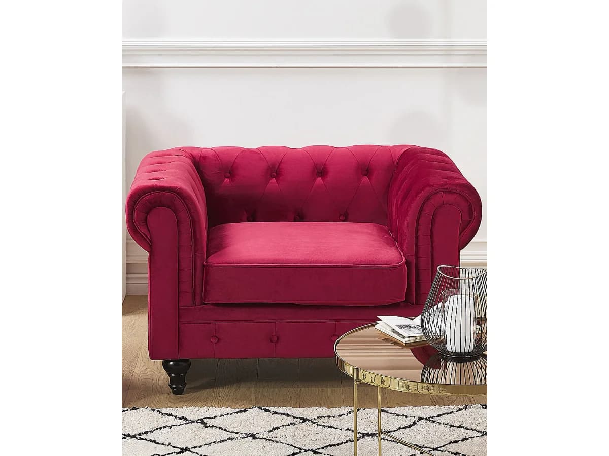 Poltrona CHESTERFIELD Veludo Vermelho escuro