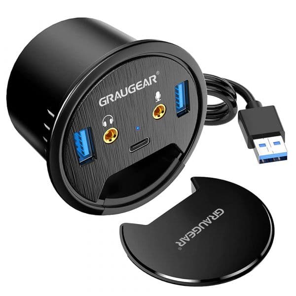 GrauGear G-THUB-AU-60 Hub USB 3.0 Áudio Microfone Preto