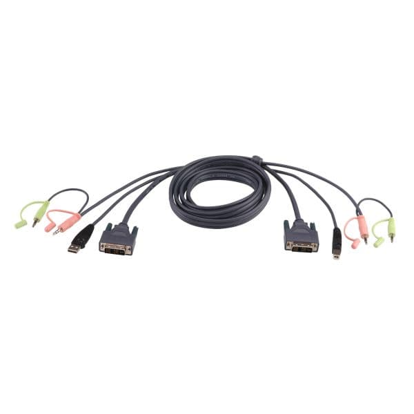 Aten Cabo KVM DVI-I Single Link USB Áudio Preto 1.8m