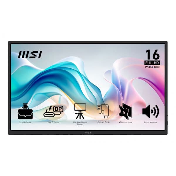 Monitor MSI 16" PRO MP165DE FHD 60Hz IPS HDMI USB-C Altavoces Preto