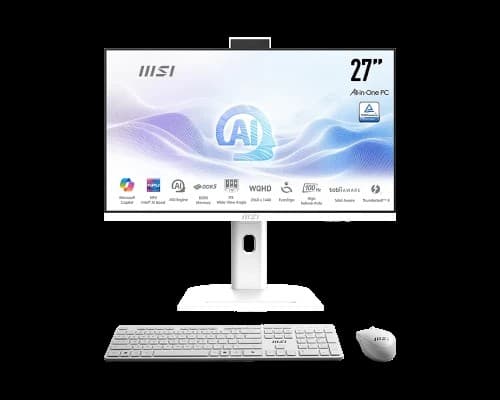MSI AIO MODERN AM273QP AI 1UM-406EU. 27” IPS PANEL 2560 X 1440 (WQHD) 100HZ . INTEL  IRIS XE GRAPHICS. SO-DIMM DDR5 16GB (8GB*2). 512G M.2 PCIE SSD. W11 PRO.BLANCO