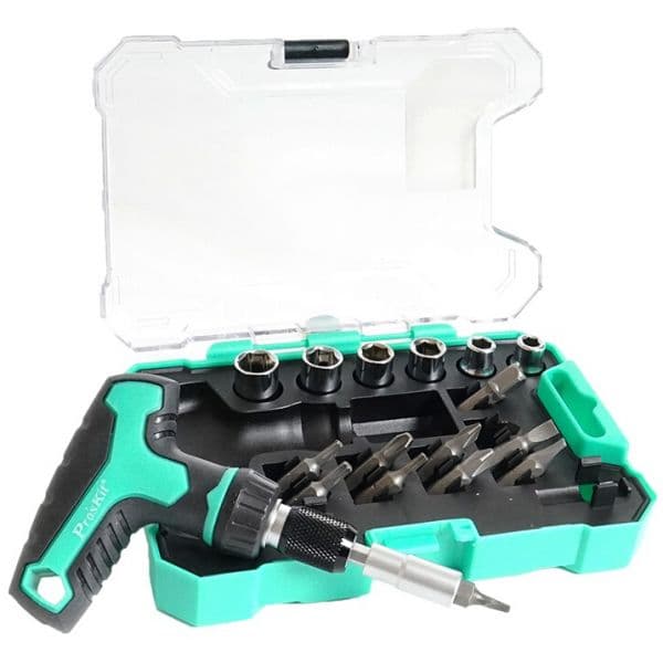 Pro's Kit Estojo de Chave Roquete com Bits e Extensores (19x) - SD-2320M