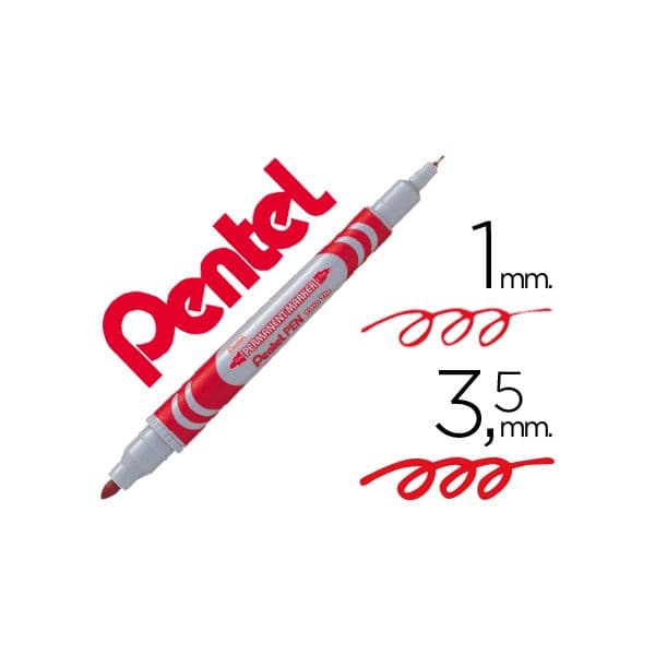 Pentel Marcador Permanente N65W Vermelho 2 Pontas Grip Borracha - 48626