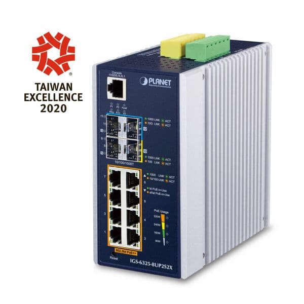 PLANET Switch 8 Portas Gigabit PoE++ L3 Gerenciado com 2x 2.5G SFP e 2x 10G SFP+ IGS-6325-8UP2S2X