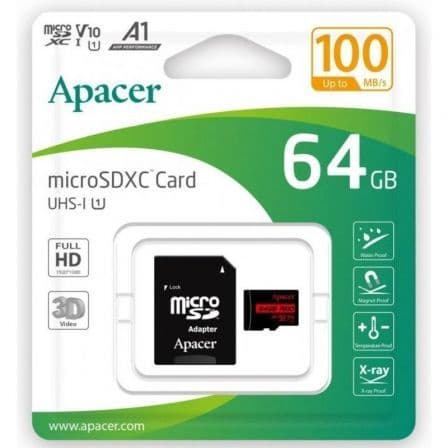Apacer 64GB MicroSDXC UHS-I Classe 10 100MB/s + Adaptador