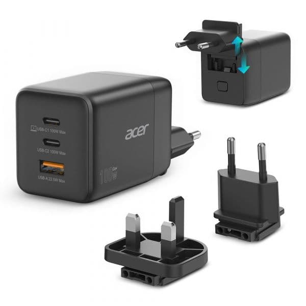 Acer HP.DSCAB.019 Carregador GaN 100W 2xUSB-C 1xUSB-A