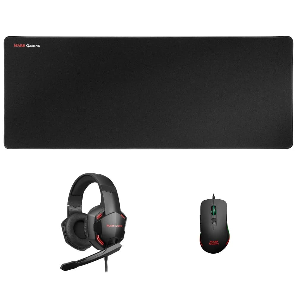 Mars Gaming 3em1 -Rato 9800DPI RGB + Tapete Rato XL + Headset 7.1 - MCPPRO