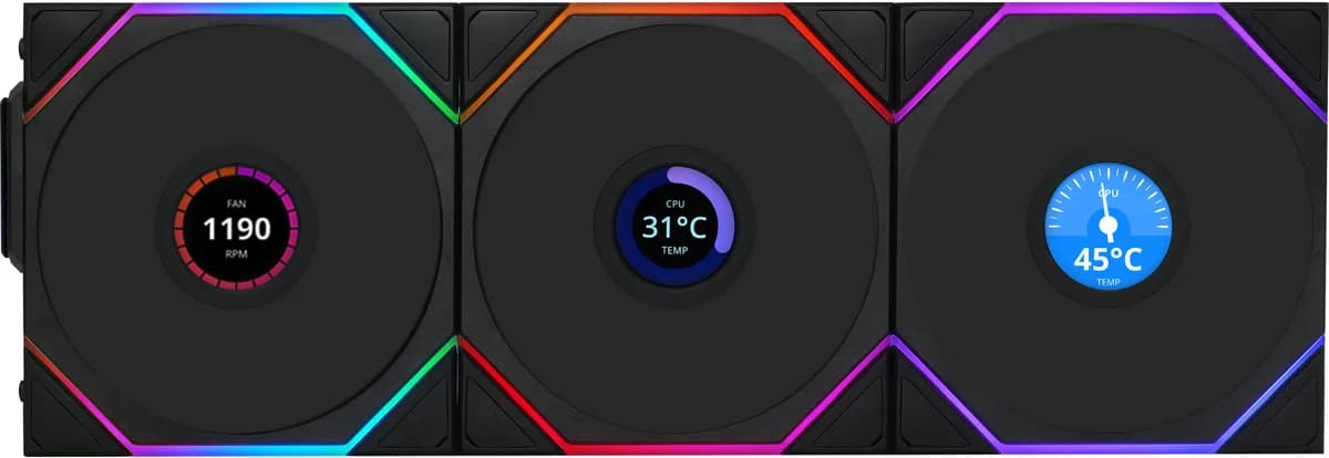 Lian Li UNI FAN TL-LCD TL120 LCD Wireless RGB Reverse PWM Ventoinha 120mm Preta