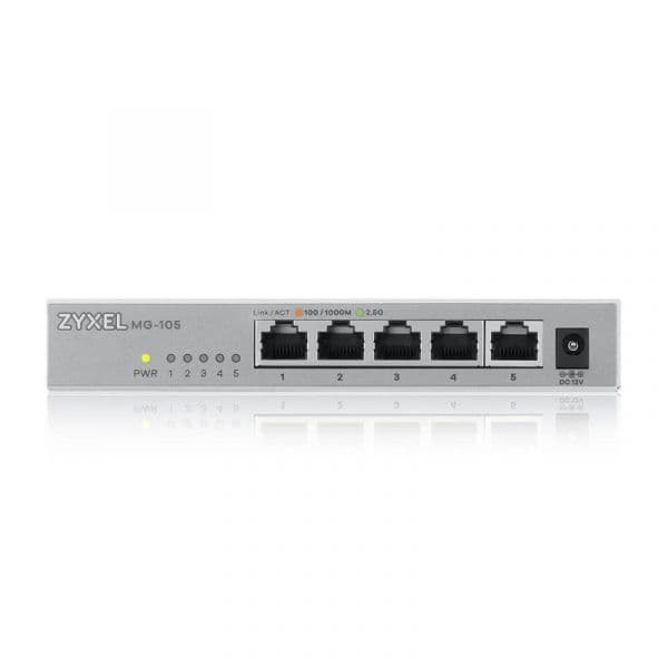Switch compacto de alta capacidade Zyxel XMG-105 2.5G com 5 portas e QoS em metal