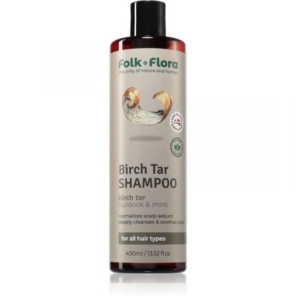 Folk & Flora Birch Tar Shampoo de Limpeza Profunda para Pele Seca e com Purido 400 ml