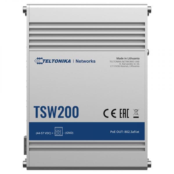 TELTONIKA Switch PoE No gestionable Industrial 8 puertos Ethernet RJ45 Gigabit +2 SFP Gigabit 8 Puertos Ethernet PoE+ 802.3af/at Hasta 30W por Puerto PoE Hasta 240W de Potencia PoE Rugerizado Carcasa Aluminio TK-TSW200