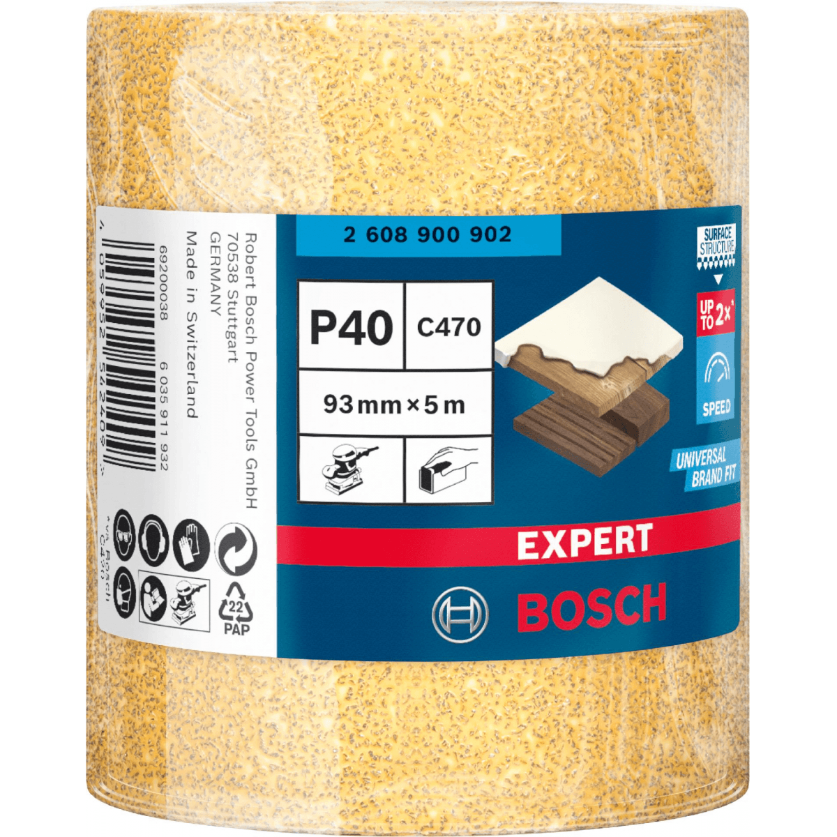 Rolo de lixa EXPERT C470 para lixado manual 93 mm, 5 m, G 40 refª 2608900902 BOSCH