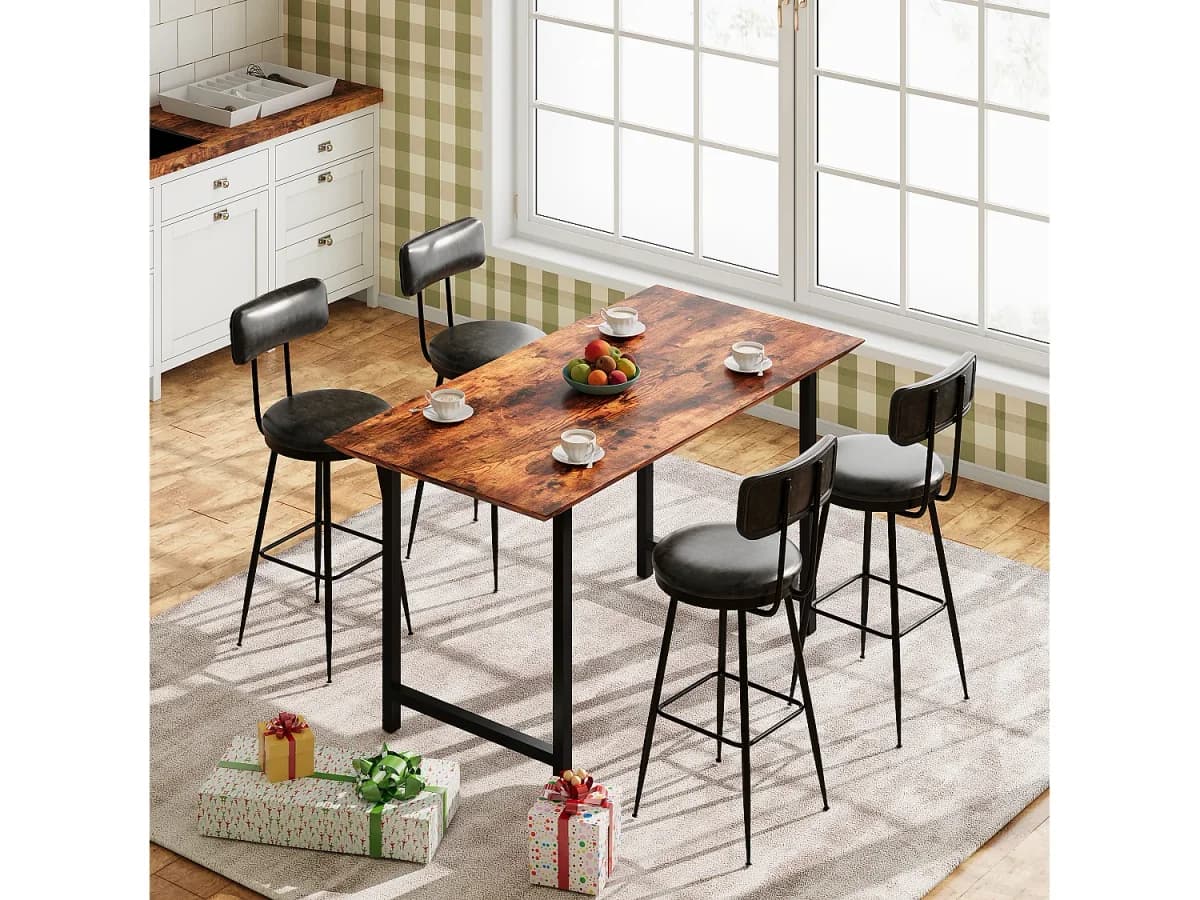 Conjunto de 4 cadeiras de balcão – Preto, couro sintético, encosto, altura 65 cm