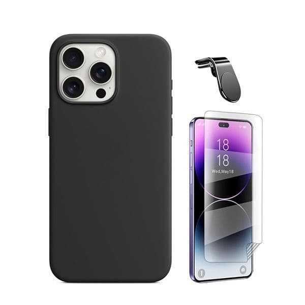G4M Kit Película Protectora de Hydrogel Frente + Capa Proteção Traseira Silicone + Suporte Magnético L GIFT4ME Compativel Com Apple iPhone 16 Pro Black 4894128421283
