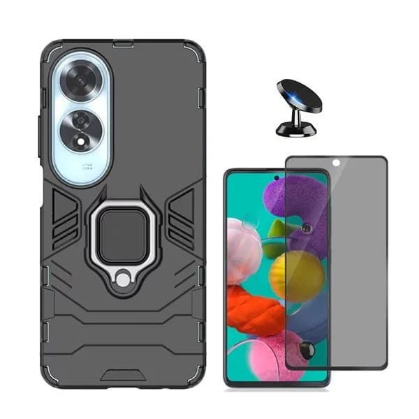 G4M Kit Película de Vidro Temperado Privacidade + Capa de Proteção Militar Magnética + Suporte Magnético GIFT4ME Compativel Com Oppo A60 Black 4894128425106