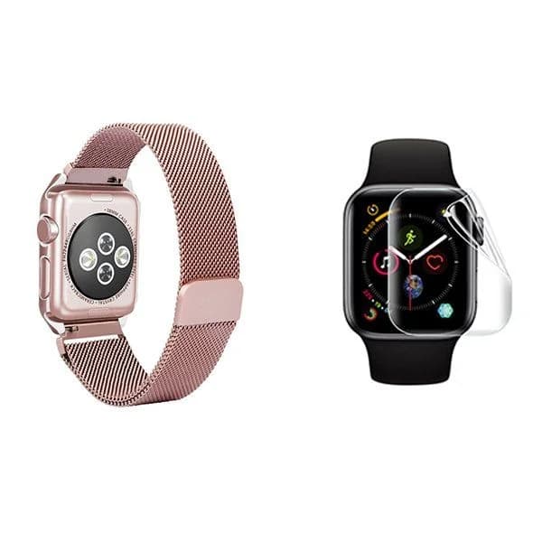 G4M Kit Bracelete Milanese Com Fecho Magnético + Pelicula de Hidrogel GIFT4ME Compativel Com Apple Watch Series 10 - 46mm Pink / Transparente - 4894128427391