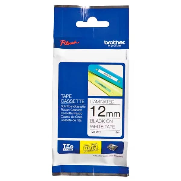 Brother P-touch Fita Etiquetagem TZeR231, Rolo 12 Mmx 4 M, Preto em Branco