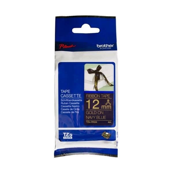 Brother P-touch Fita Etiquetagem TZeRN34, Rolo 12 Mmx 4 M, Dourado em Azul