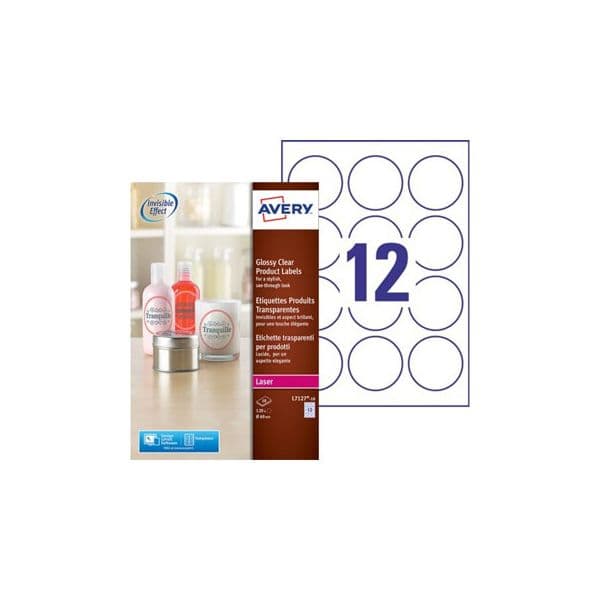 Avery Etiquetas Redondas Glossy Invisíveis Transparente 60mm 120 Un.