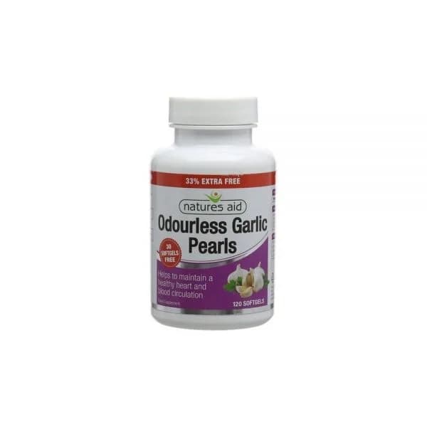 Garlic Pearls (sem odor) Natures Aid - 120 cápsulas