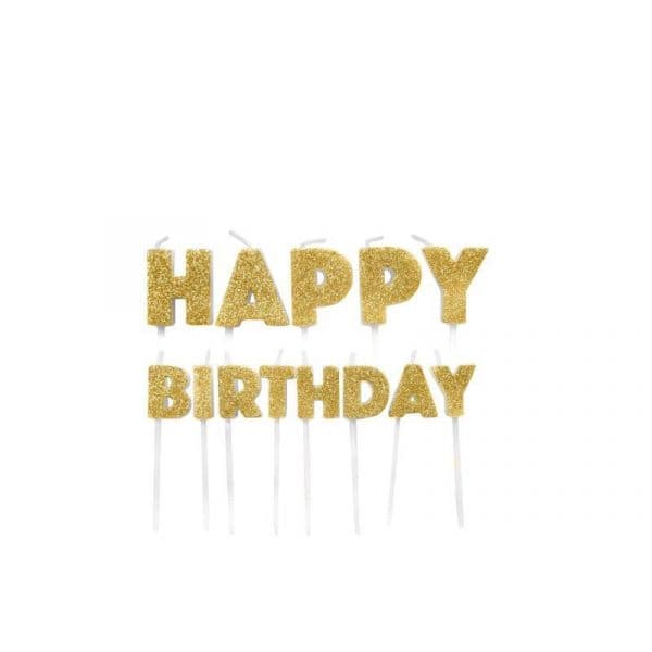 Anniversary House Pack Velas Glitter Happy Birthday Dourado - 120000230