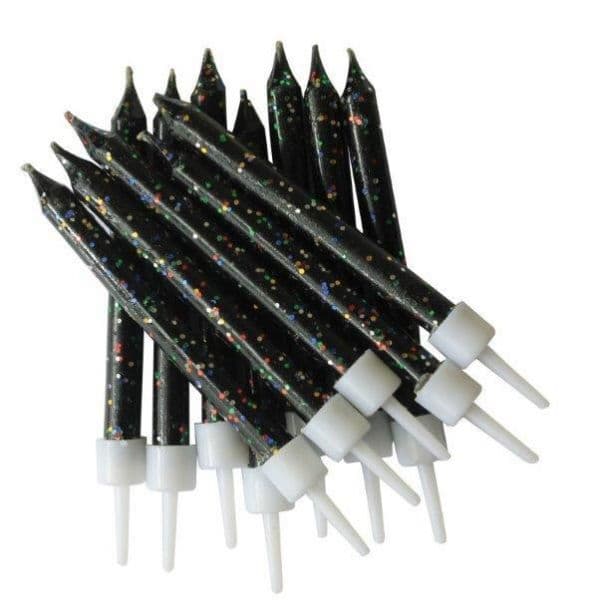Anniversary House Pack 12 Velas com Suporte Glitter Preto