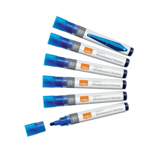 Nobo Marcadores de Quadro Branco, Ponta Redonda 3mm, Tinta Líquida Azul, Indicador de Nível de Tinta, Pack 10