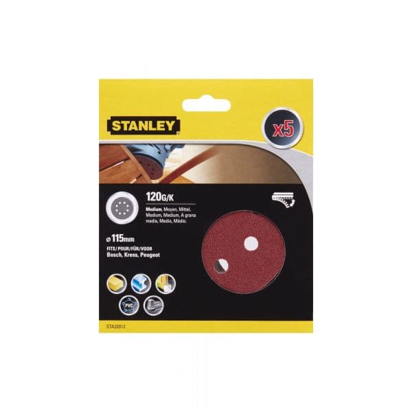 Stanley Conjunto de 5 Discos de Lixa ø 115 mm Metal Grão Médio STA32012-XJ