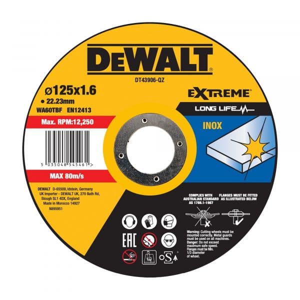 DeWALT Disco Long Life 125 X 1.6 X 22.23 mm - DT43906-QZ