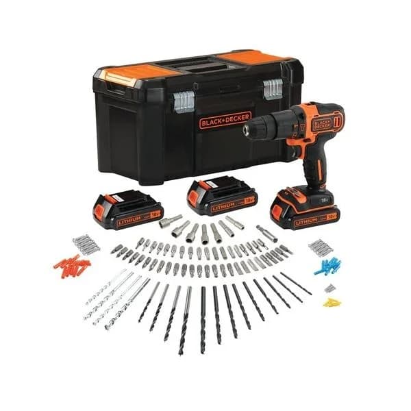 Black+Decker Kit Bebequim Aparafusador 18V +Baterías+Carregador+Acessórios - BDCHD181B3A-QW