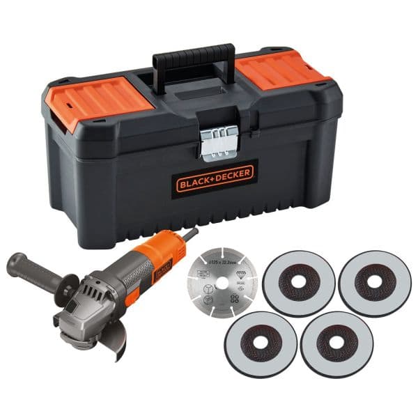 Black+Decker Rebarbadora Angular BEG220KA5-QS 125mm 900W com Fio + Discos + Mala