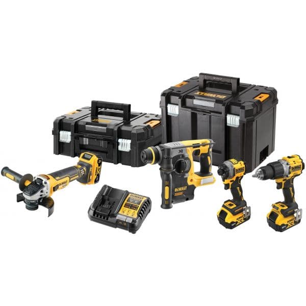 DeWALT Kit Combo 4 Máquinas 18V XR DCD805 + DCF850 + DCG405 + DCH273 - Berbequim + Aparafusadora Impacto + Rebarbadora 125mm + Martelo