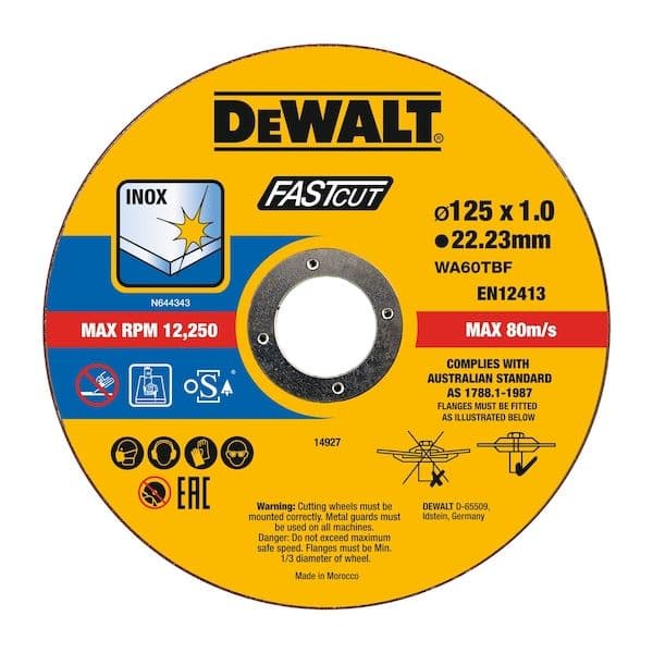 DeWALT Pack de Discos de Corte DT20540-QZ Multimaterial e Aço Inoxidável 125mm x 1mm 100 Unidades