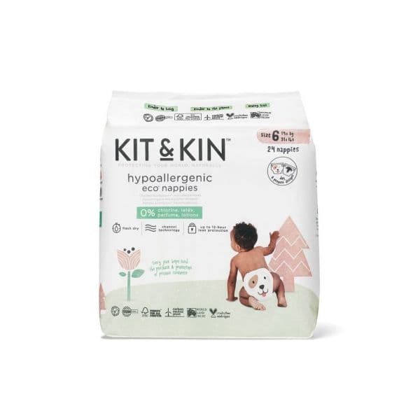 Fraldas Ecológicas Kit & Kin Hipoalergénicas T6 14kg+ 24 Unidades
