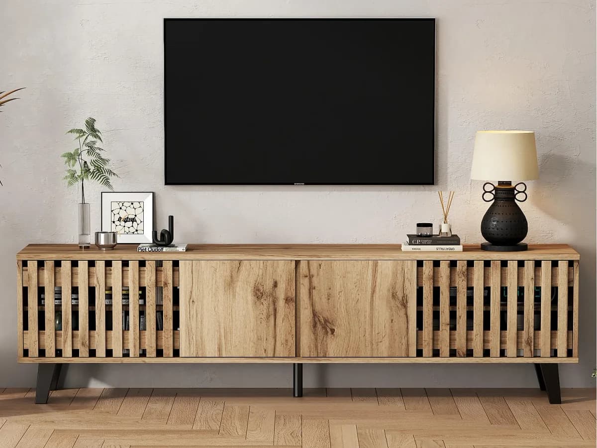 Móvel para TV 180x40x55 cm - com 4 portas - Estilo escandinavo - Natural