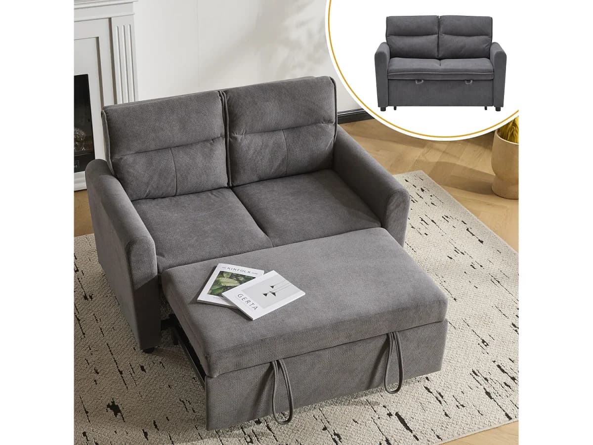 Sofá de 2 lugares - 127 x 90 x 87 cm - Sofá-cama retrátil + encosto ajustável + almofadas - veludo - cinza