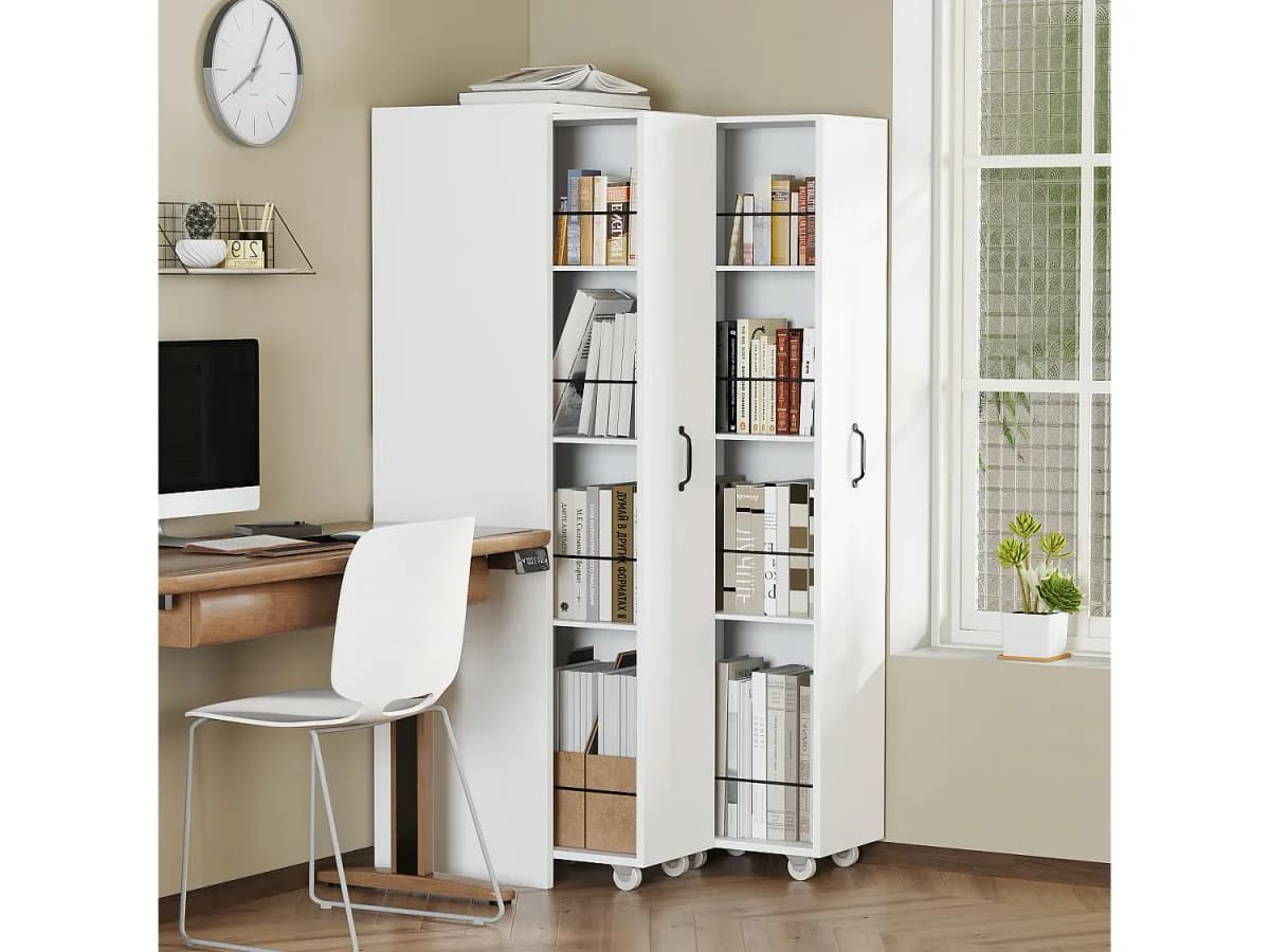 Estante extensível sobre rodas - 51,5 x 41 x 158 cm - intercambiável esquerda e direita - MDF - branco